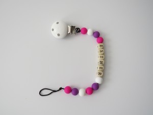 Speenketting met naam paars/wit