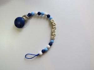 Speenketting met naam blauw/wit